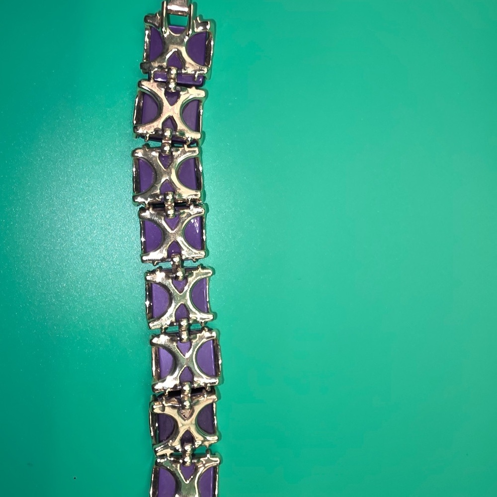 Vintage Coro Thermoset Bracelet – 1960s Gold & Amethyst Tones - Picture 6 of 11